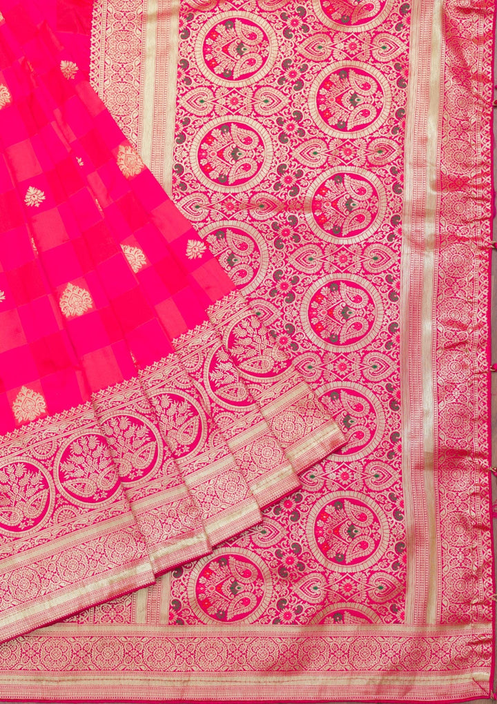 Rani Pink Zariwork Art Silk Saree-Koskii