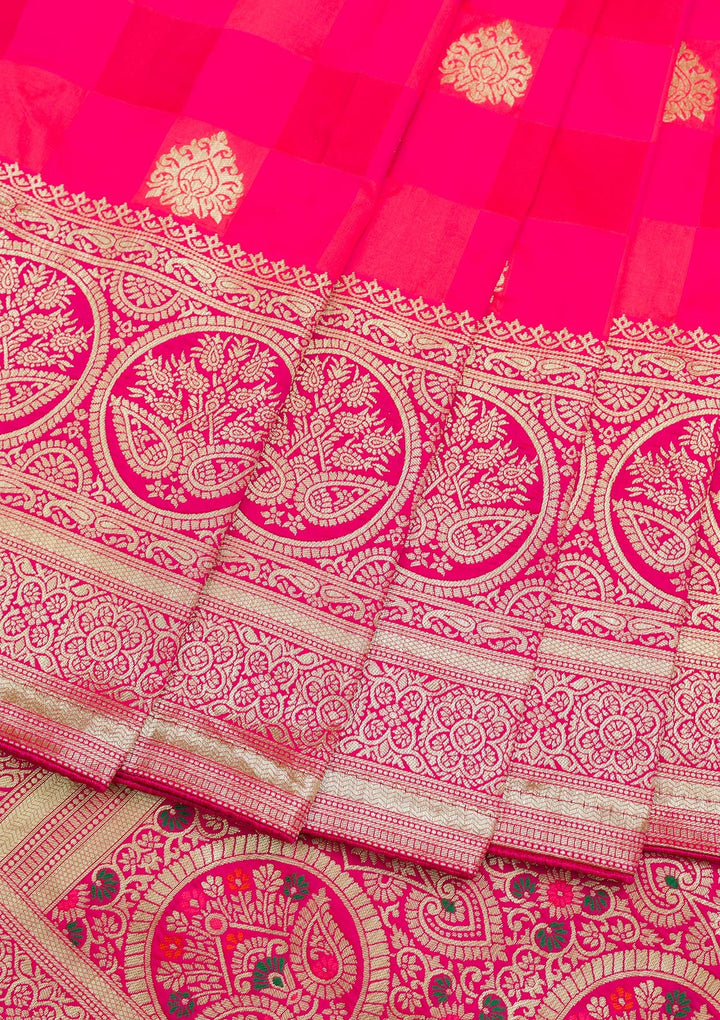 Rani Pink Zariwork Art Silk Saree-Koskii