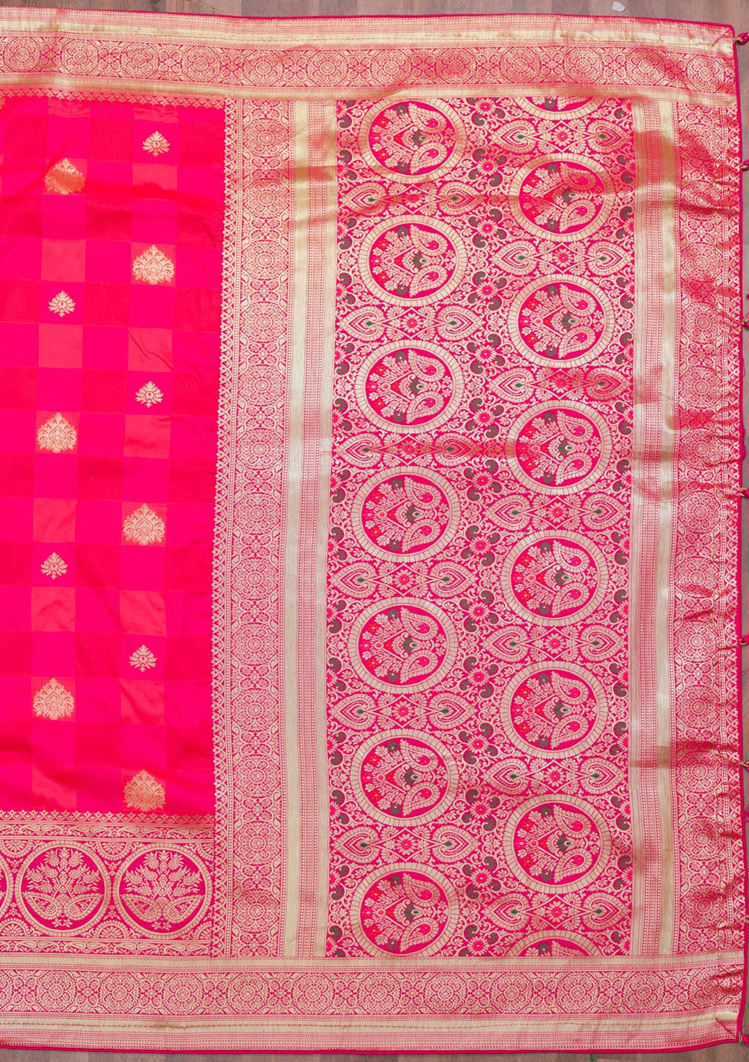 Rani Pink Zariwork Art Silk Saree-Koskii