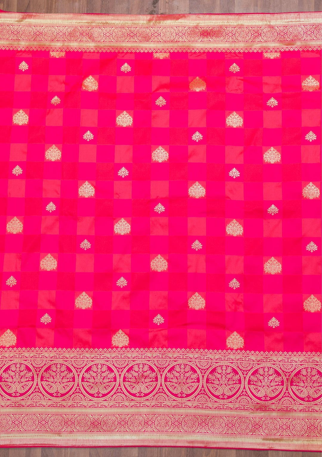 Rani Pink Zariwork Art Silk Saree-Koskii