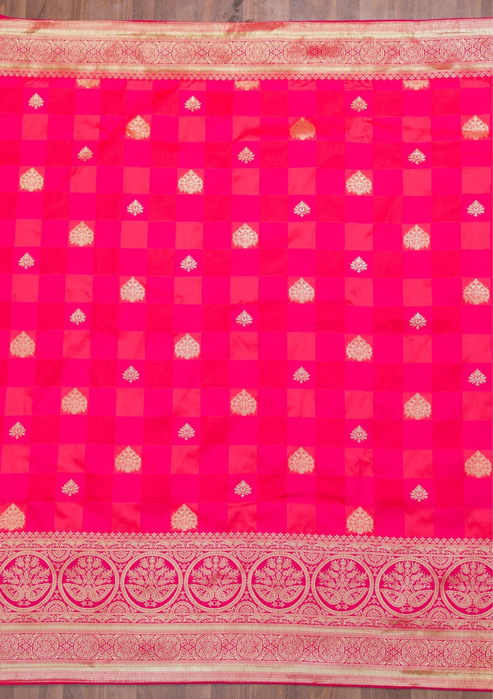 Rani Pink Zariwork Art Silk Saree-Koskii