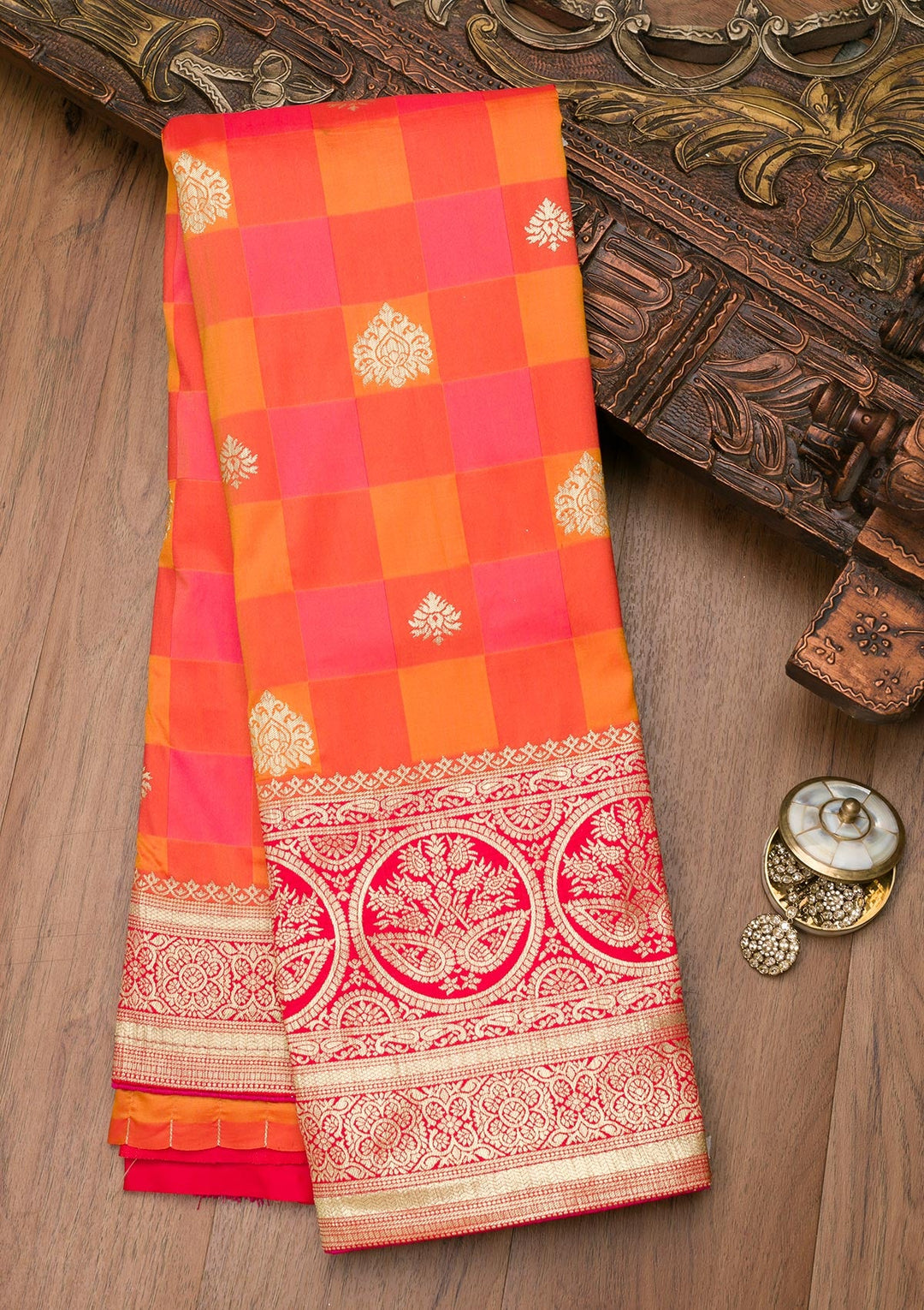 Rani Pink Zariwork Art Silk Saree-Koskii