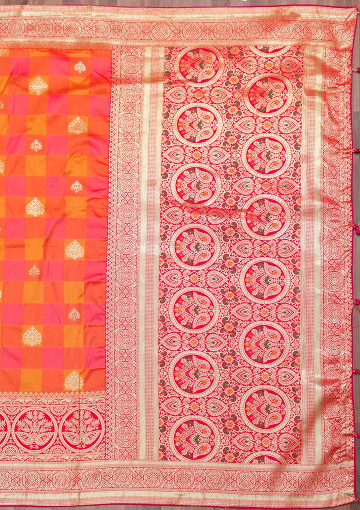 Rani Pink Zariwork Art Silk Saree-Koskii
