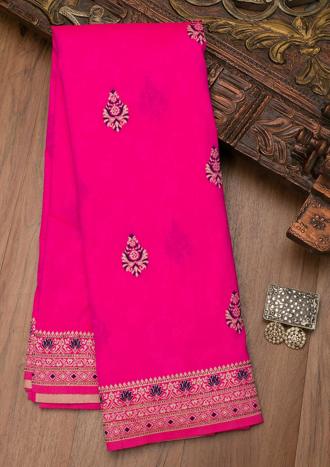 Rani Pink Zariwork Art Silk Saree-Koskii