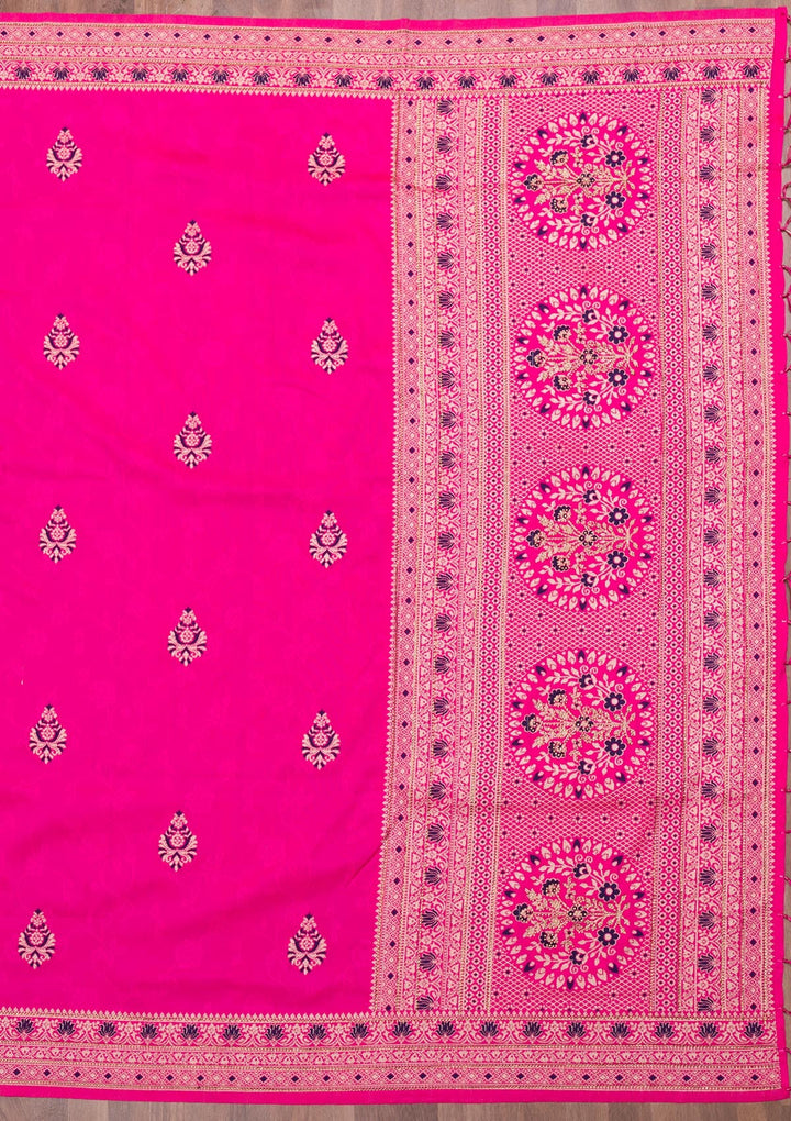 Rani Pink Zariwork Art Silk Saree-Koskii