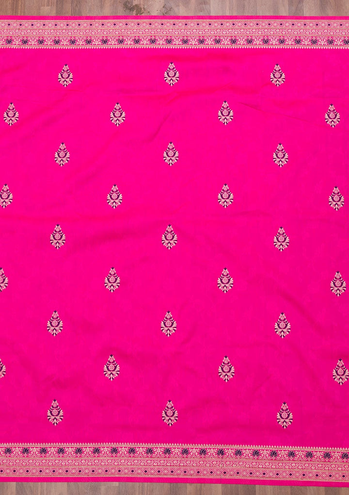 Rani Pink Zariwork Art Silk Saree-Koskii