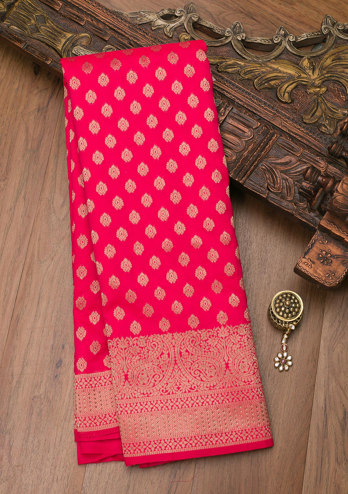 Rani Pink Zariwork Art Silk Saree-Koskii