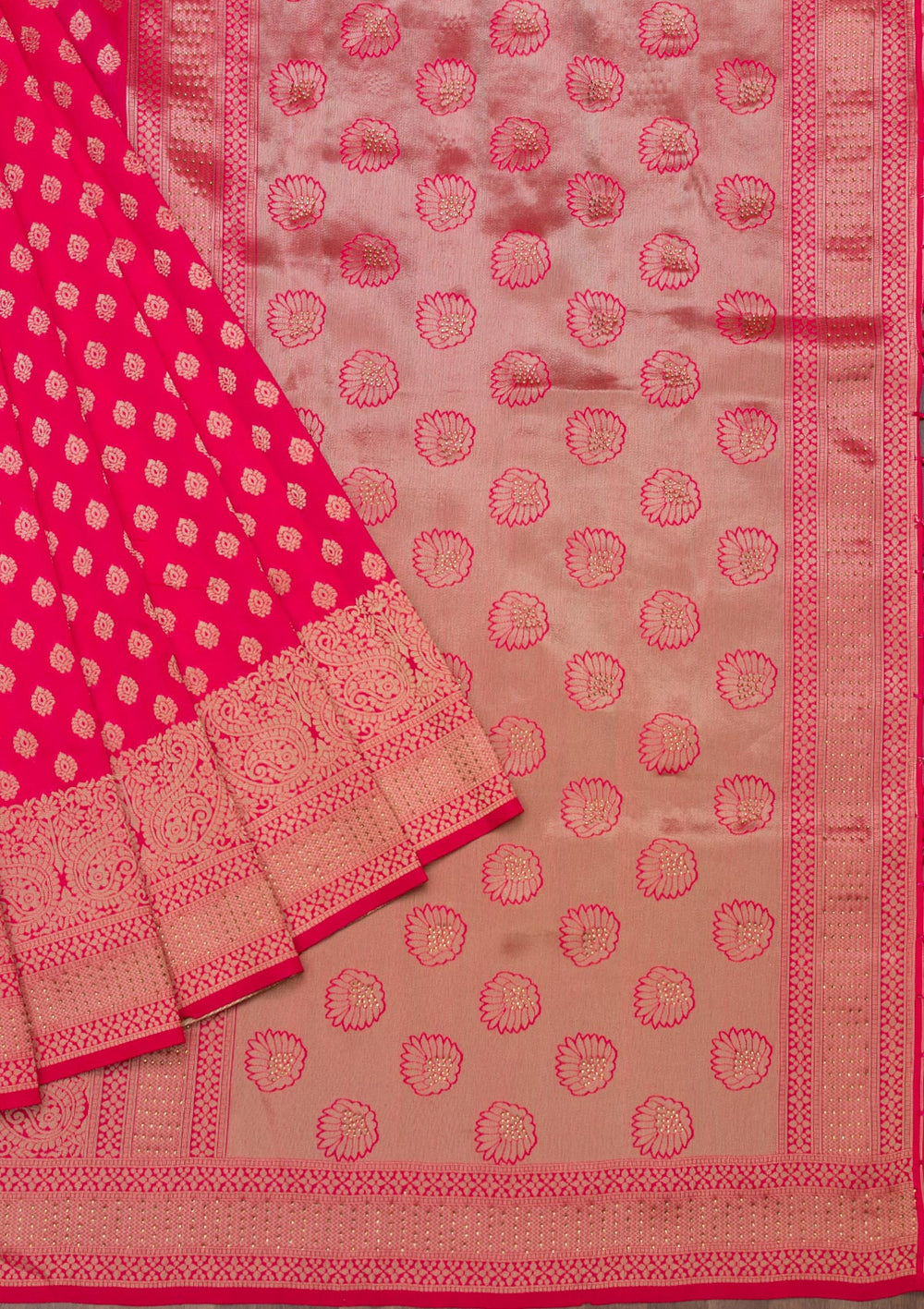 Rani Pink Zariwork Art Silk Saree-Koskii