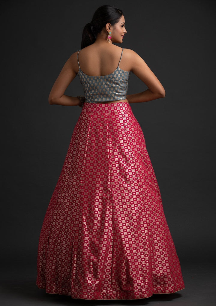 Rani Pink Zariwork Banarasi Designer Skirt - koskii