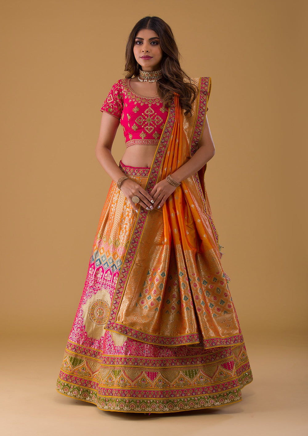 Rani Pink Zariwork Banarasi Lehenga-Koskii