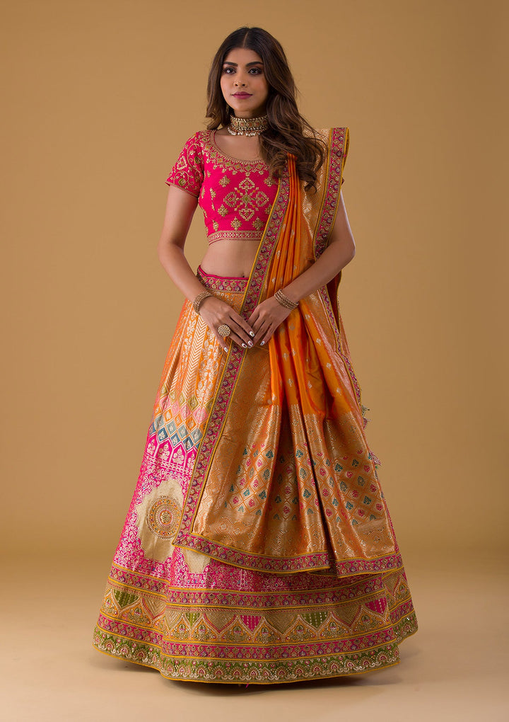 Rani Pink Zariwork Banarasi Lehenga-Koskii