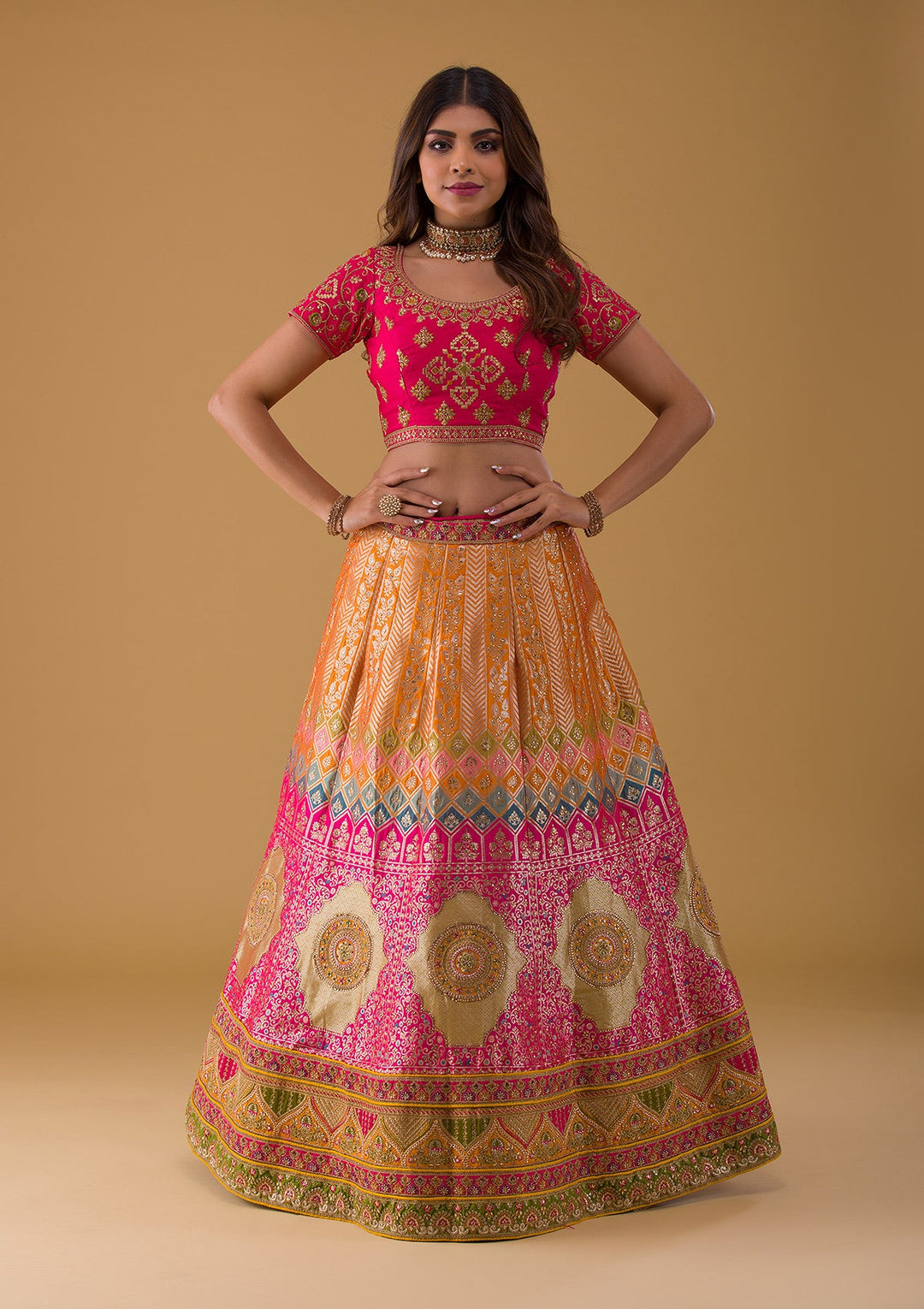 Rani Pink Zariwork Banarasi Lehenga-Koskii