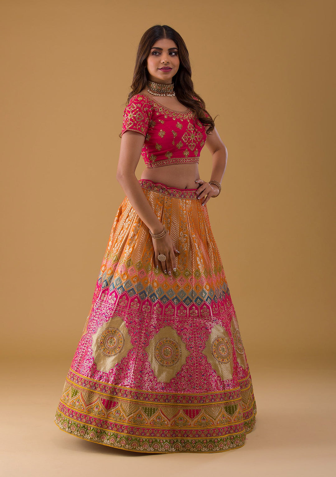 Rani Pink Zariwork Banarasi Lehenga-Koskii