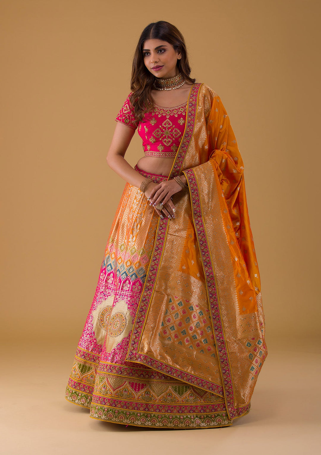 Rani Pink Zariwork Banarasi Lehenga-Koskii