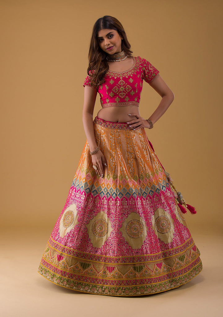Rani Pink Zariwork Banarasi Lehenga-Koskii