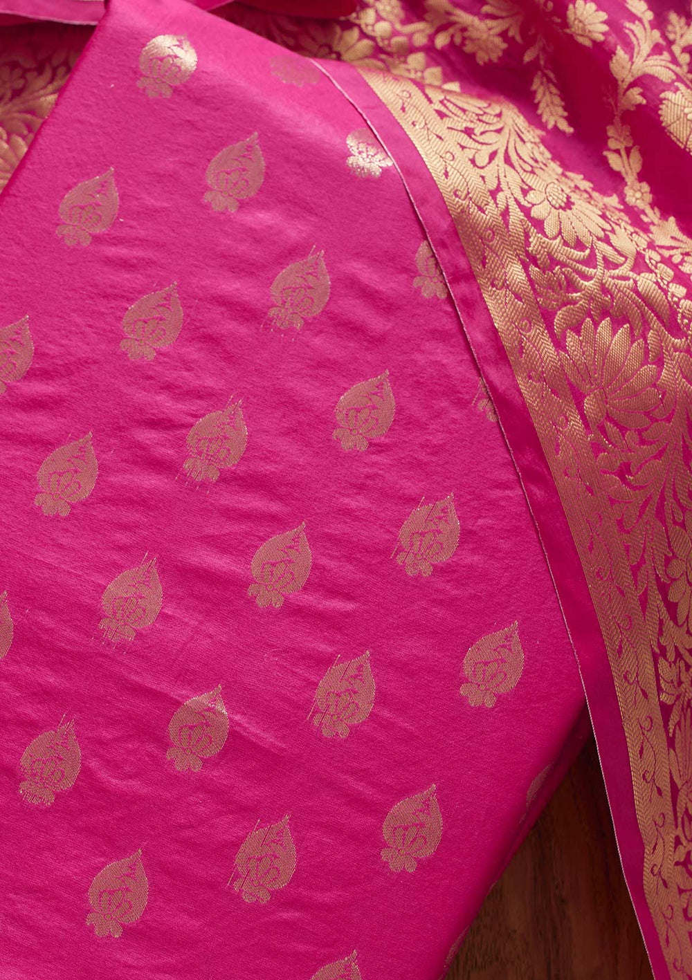Rani Pink Zariwork Banarasi Designer Unstitched Salwar Suit - koskii