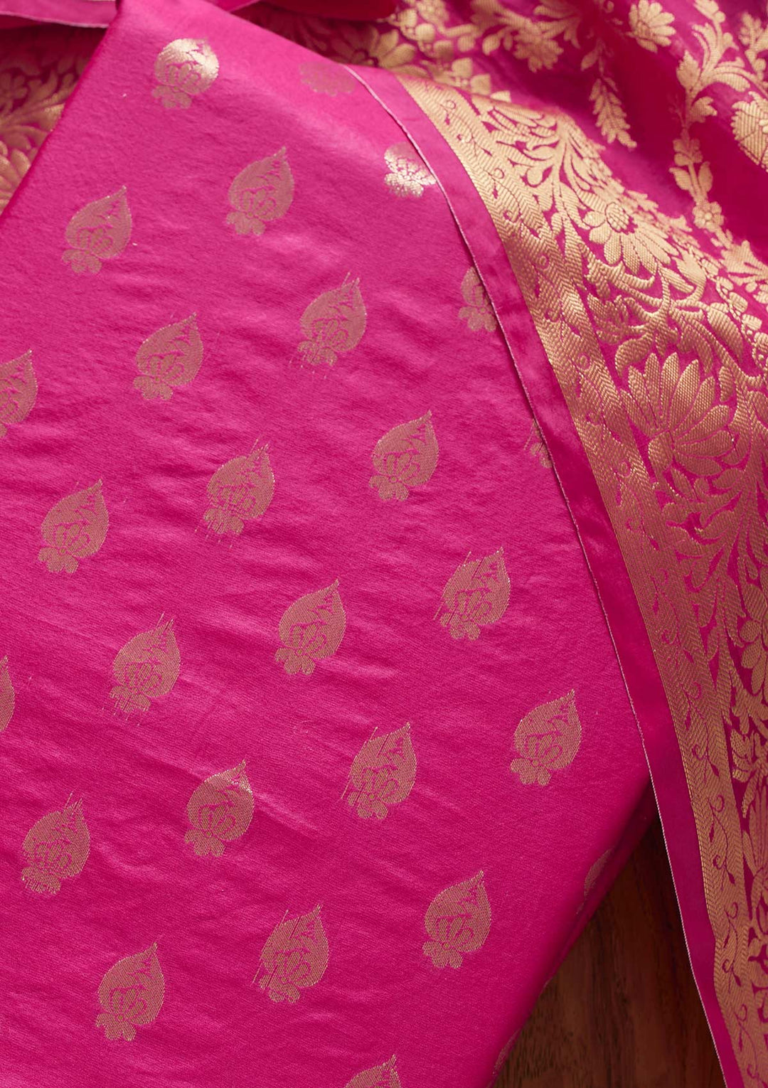 Rani Pink Zariwork Banarasi Designer Unstitched Salwar Suit - koskii