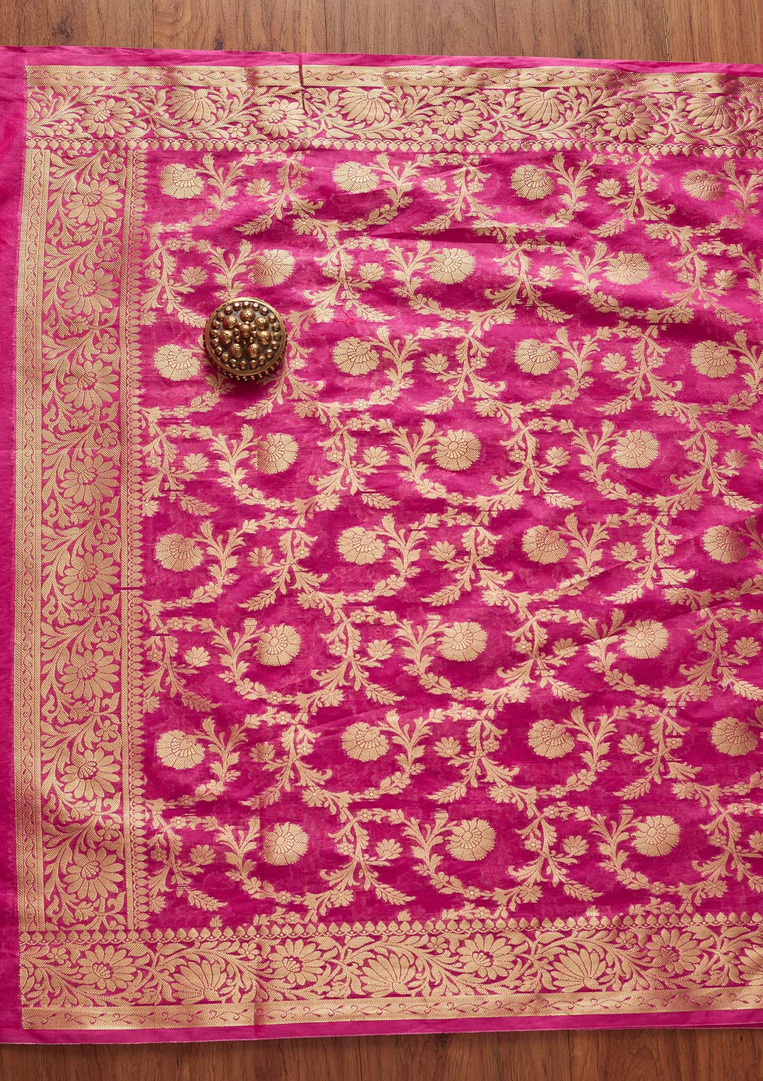 Rani Pink Zariwork Banarasi Designer Unstitched Salwar Suit - koskii