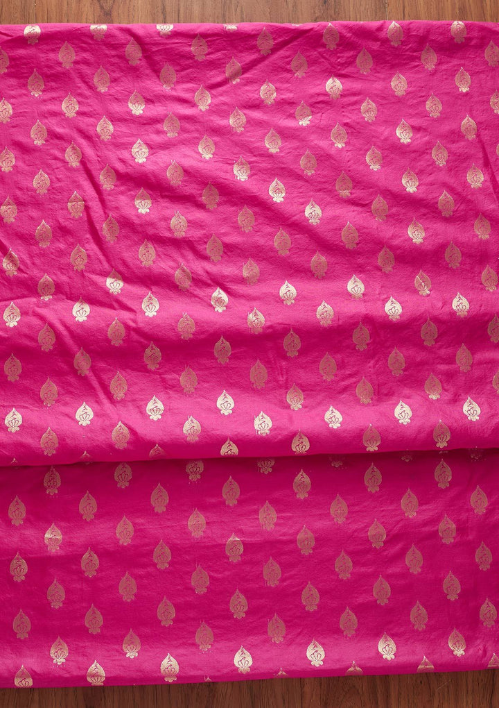 Rani Pink Zariwork Banarasi Designer Unstitched Salwar Suit - koskii