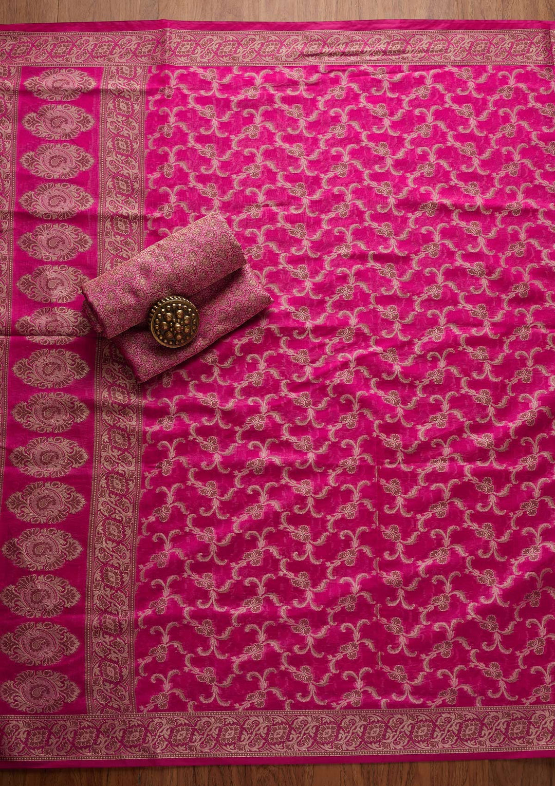Rani Pink Zariwork Banarasi Designer Unstitched Salwar Suit - koskii