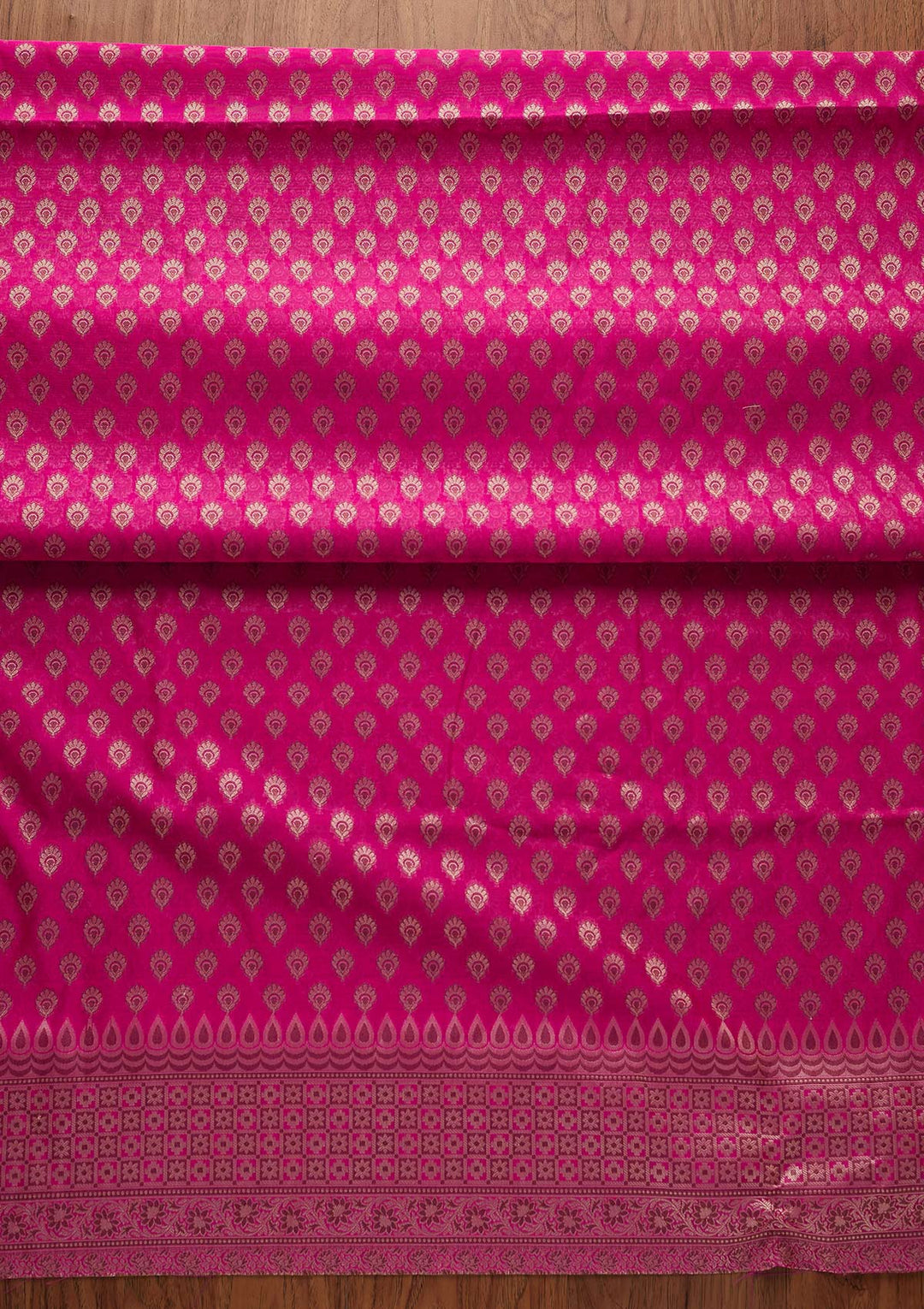 Rani Pink Zariwork Banarasi Designer Unstitched Salwar Suit - koskii