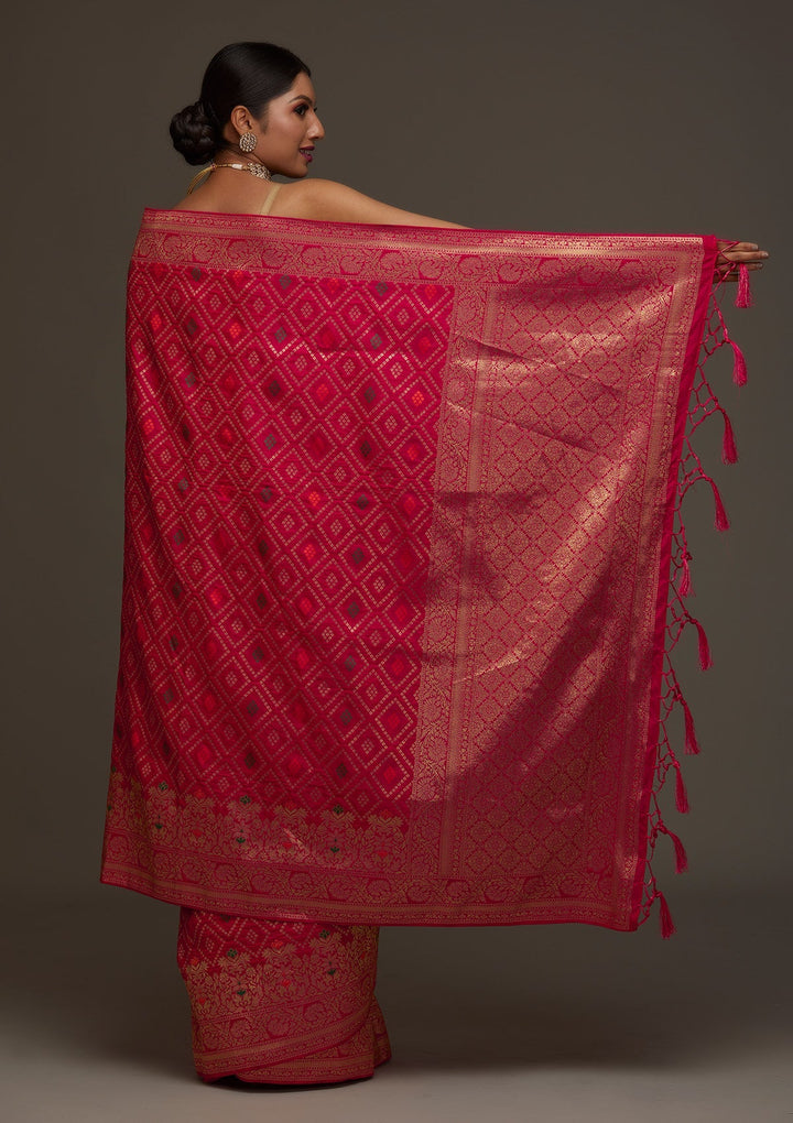 Rani Pink Zariwork Banarasi Designer Saree - Koskii