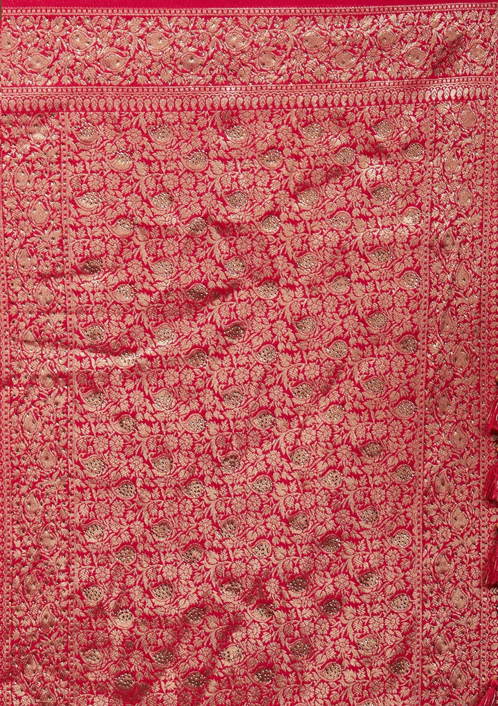 Rani Pink Zariwork Banarasi Saree-Koskii