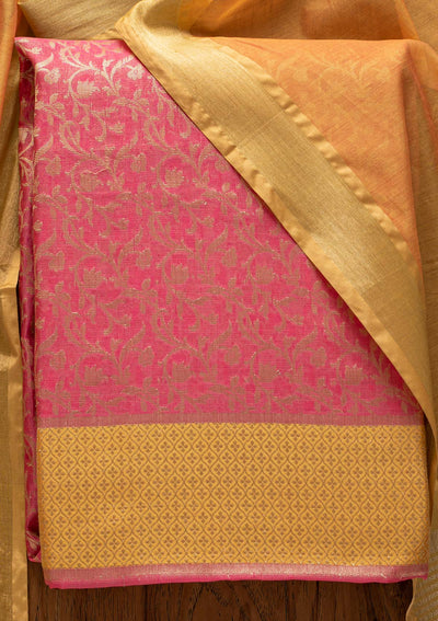 Rani Pink Zariwork Brocade Designer Unstitched Salwar Suit - Koskii
