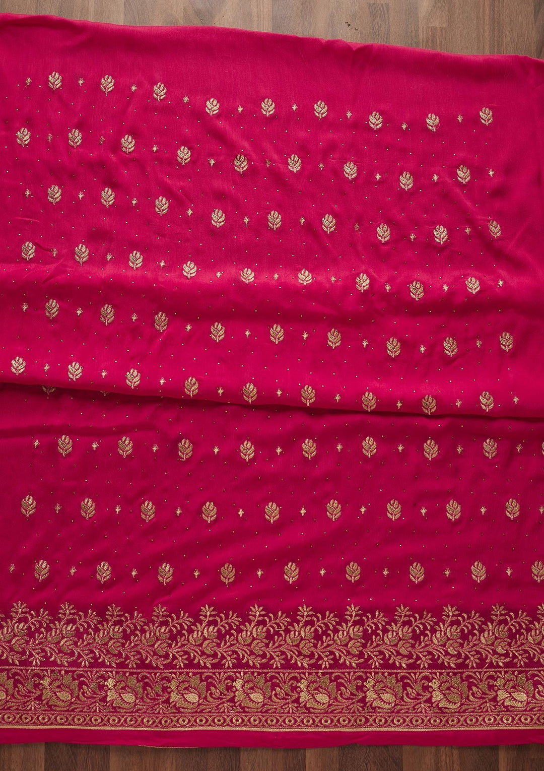 Rani Pink Zariwork Chanderi Designer Unstitched Salwar Suit - Koskii