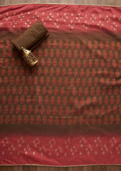 Rani Pink Zariwork Cotton  Semi-Stitched Salwar Suit - Koskii