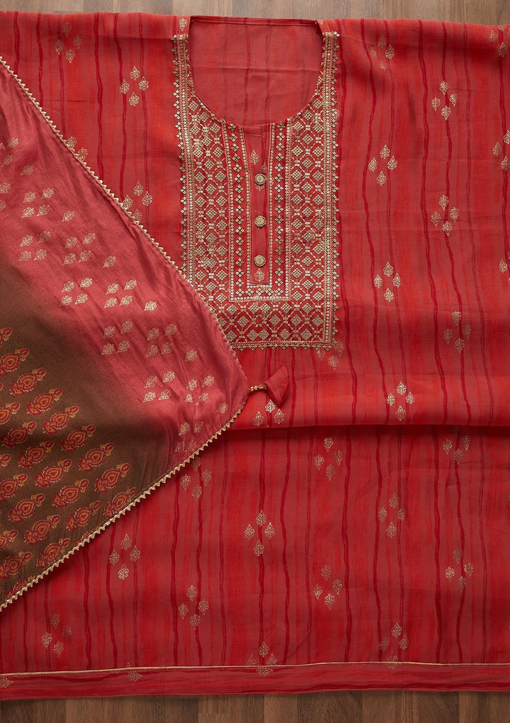 Rani Pink Zariwork Cotton  Semi-Stitched Salwar Suit - Koskii