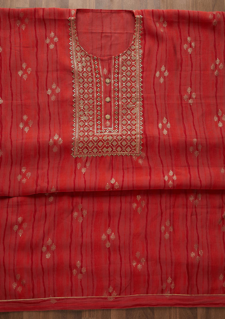 Rani Pink Zariwork Cotton  Semi-Stitched Salwar Suit - Koskii
