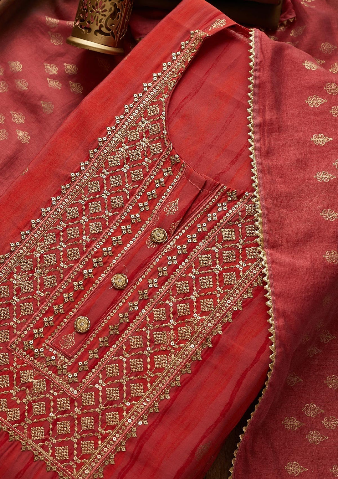 Rani Pink Zariwork Cotton  Semi-Stitched Salwar Suit - Koskii
