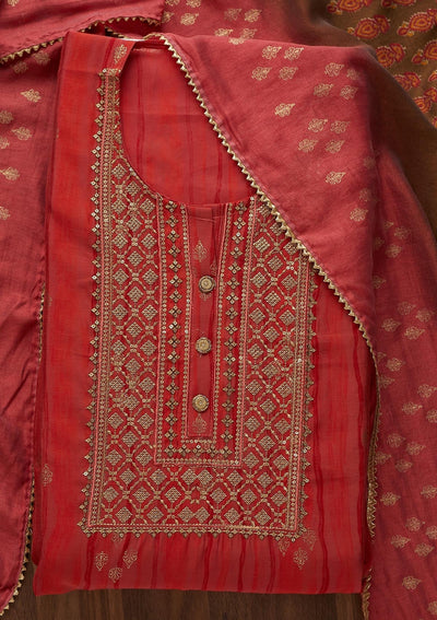 Rani Pink Zariwork Cotton  Semi-Stitched Salwar Suit - Koskii