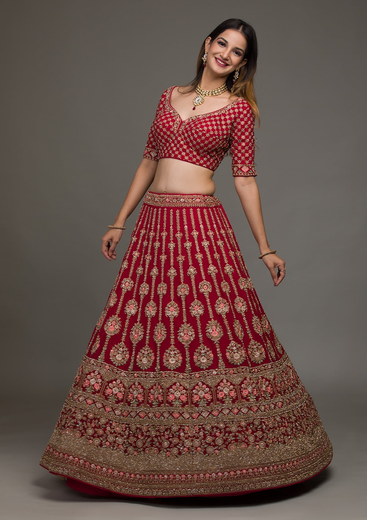 Rani Pink Zariwork Georgette Lehenga-koskii