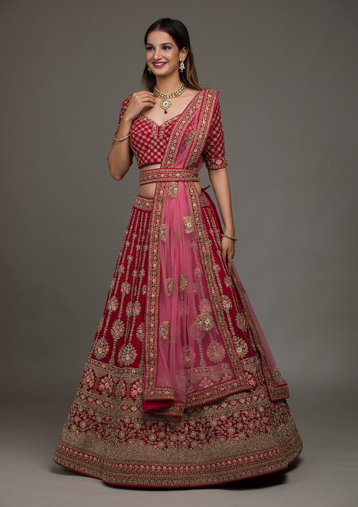 Rani Pink Zariwork Georgette Lehenga-koskii