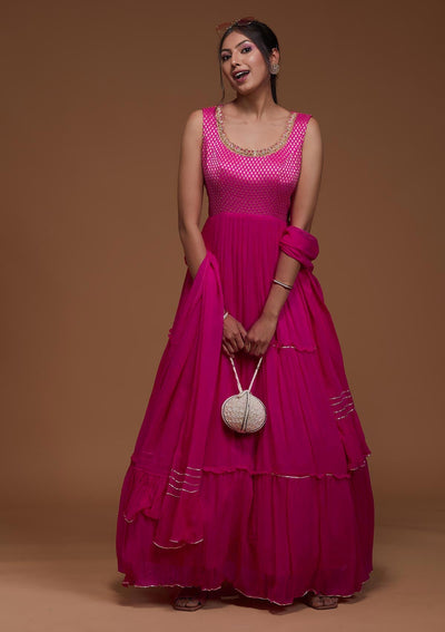 Rani Pink Zariwork Georgette Designer Anarkali Suit-Koskii