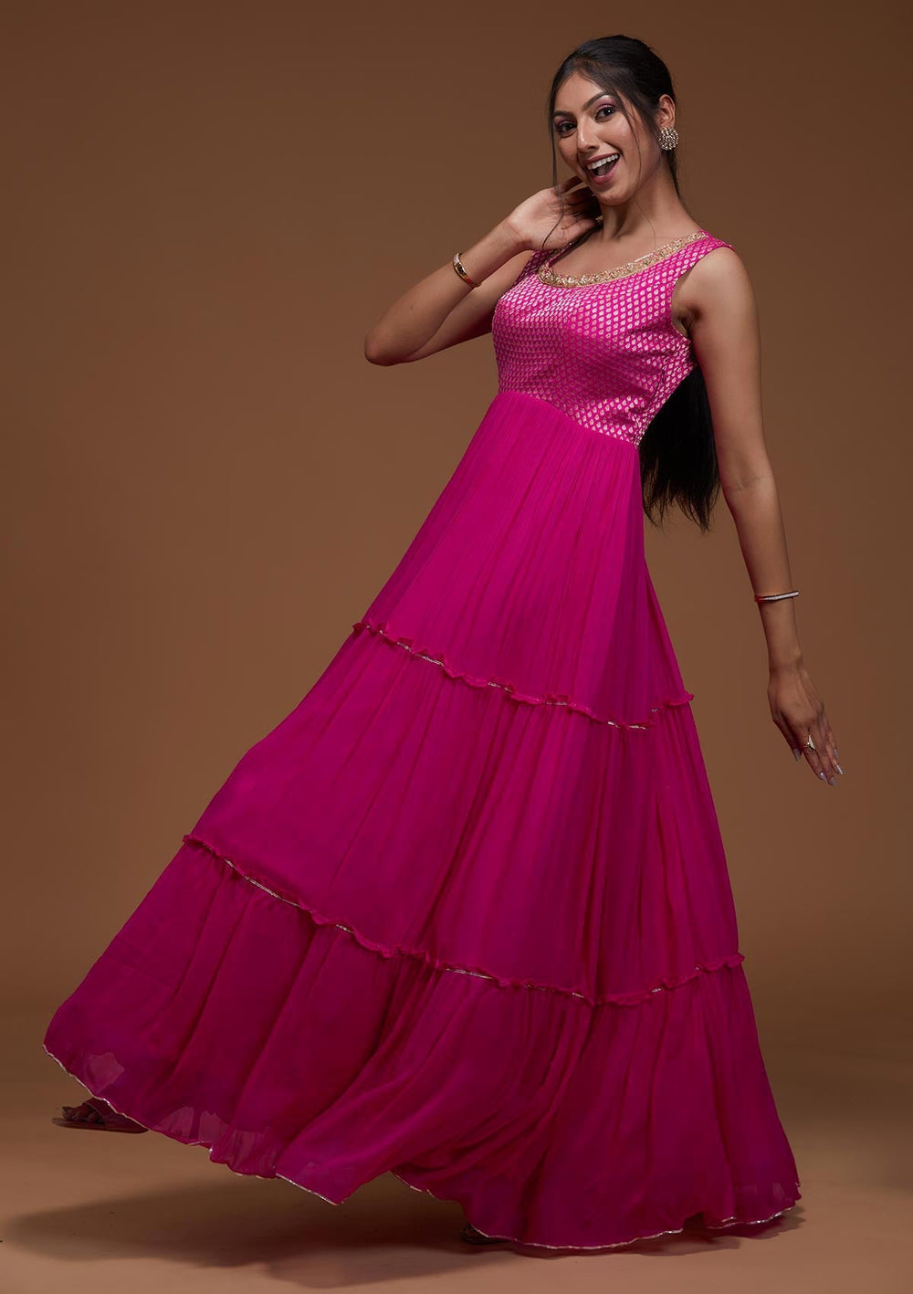 Rani Pink Zariwork Georgette Designer Anarkali Suit-Koskii