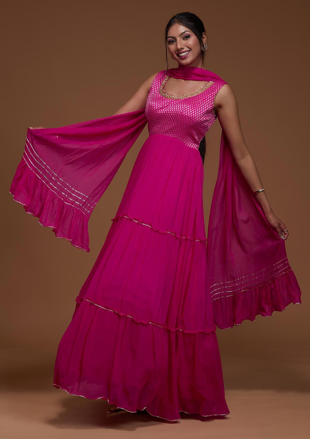 Rani Pink Zariwork Georgette Designer Anarkali Suit-Koskii