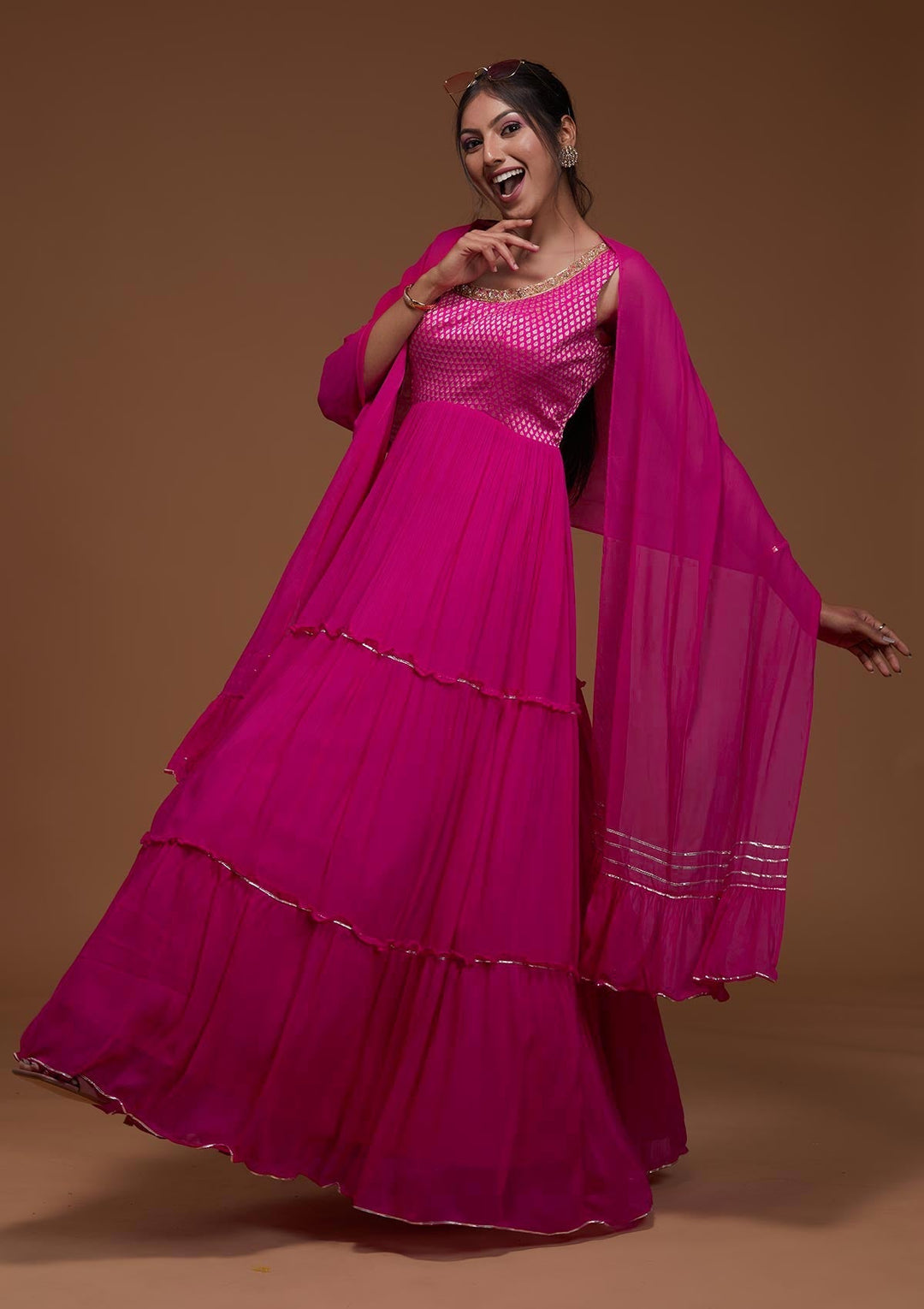 Rani Pink Zariwork Georgette Designer Anarkali Suit-Koskii