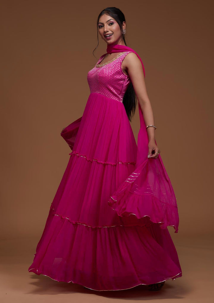 Rani Pink Zariwork Georgette Designer Anarkali Suit-Koskii