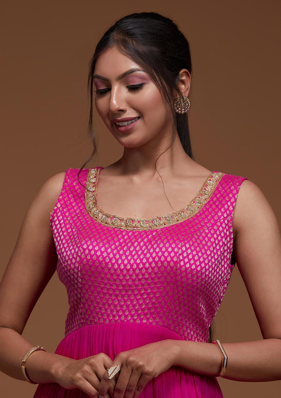 Rani Pink Zariwork Georgette Designer Anarkali Suit-Koskii