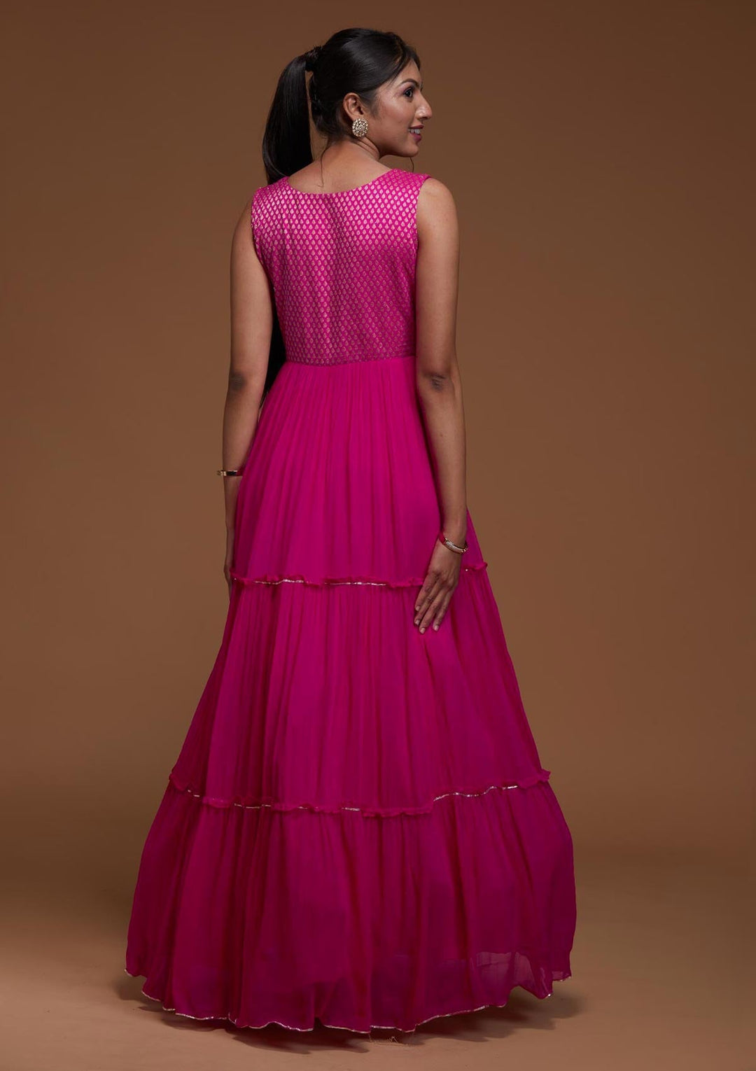 Rani Pink Zariwork Georgette Designer Anarkali Suit-Koskii