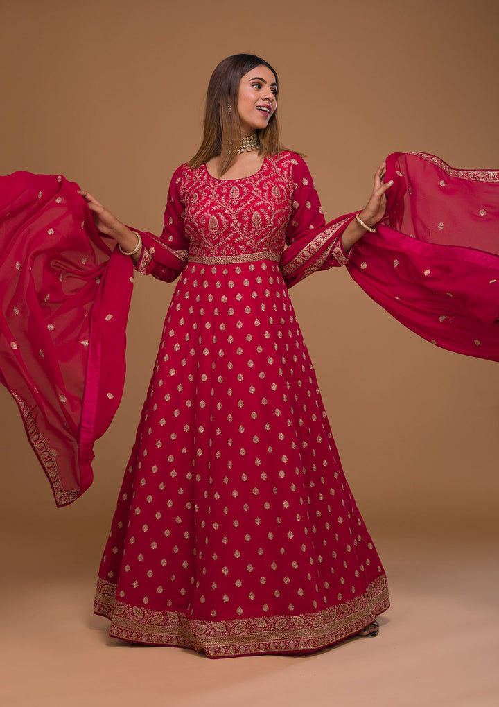 Rani Pink Zariwork Georgette Designer Salwar Suit-Koskii