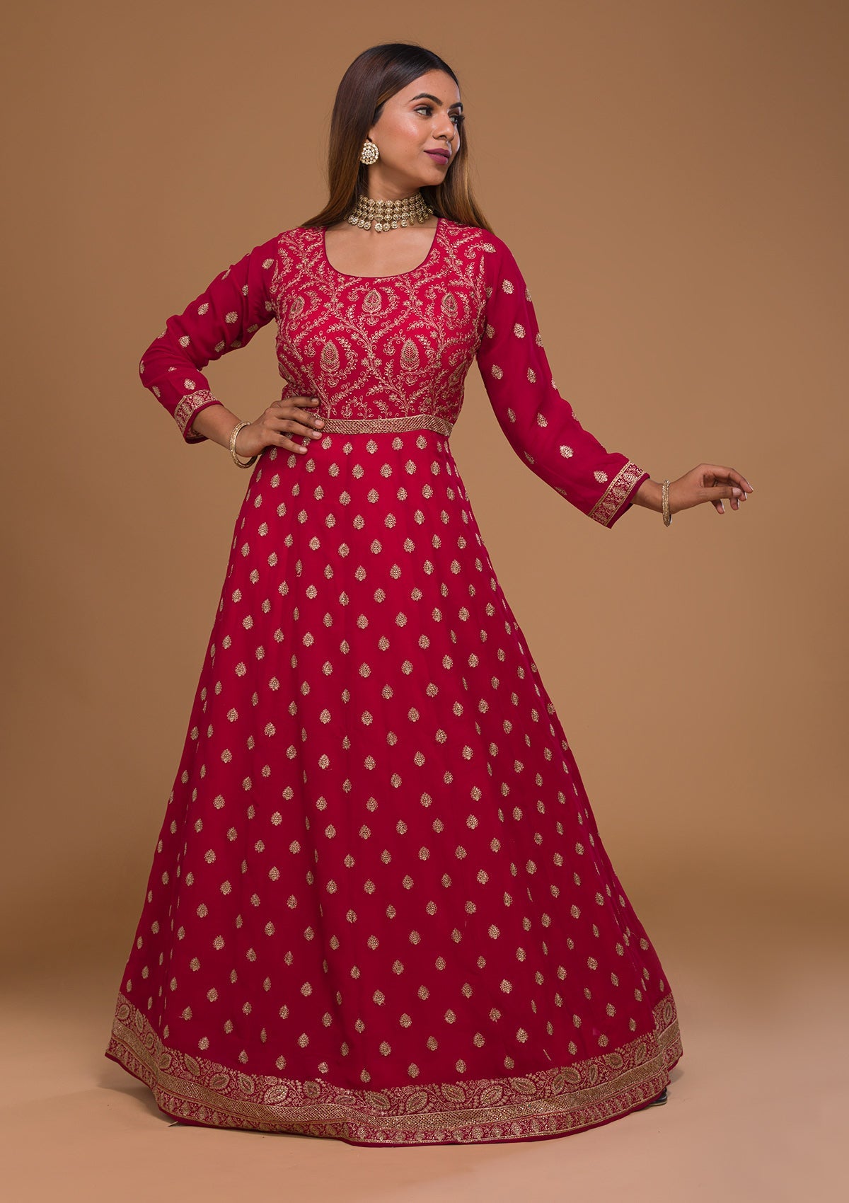 Rani Pink Zariwork Georgette Designer Salwar Suit-Koskii