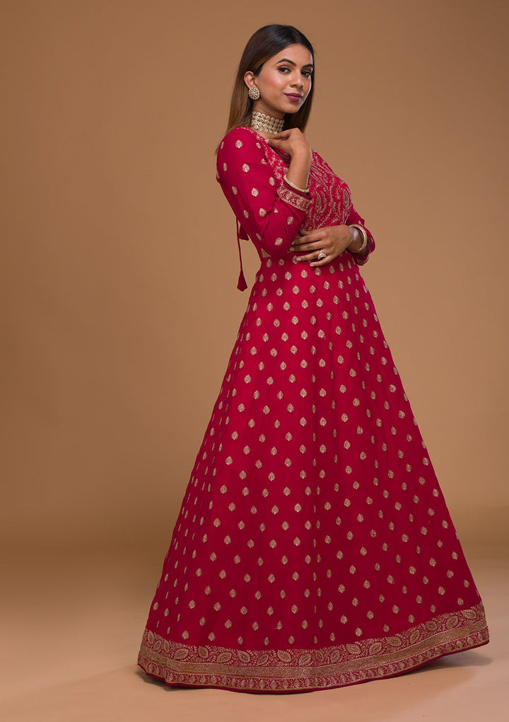 Rani Pink Zariwork Georgette Designer Salwar Suit-Koskii