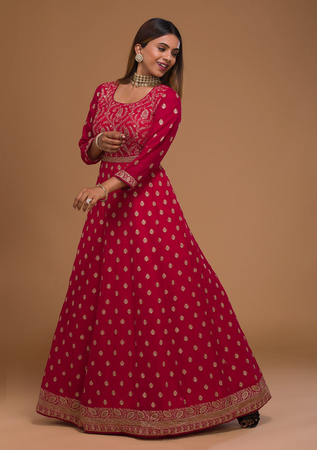 Rani Pink Zariwork Georgette Designer Salwar Suit-Koskii