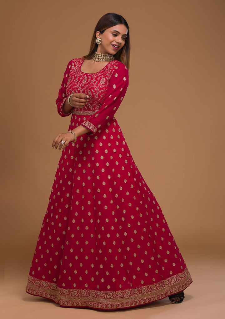 Rani Pink Zariwork Georgette Designer Salwar Suit-Koskii
