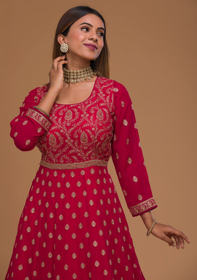 Rani Pink Zariwork Georgette Designer Salwar Suit-Koskii