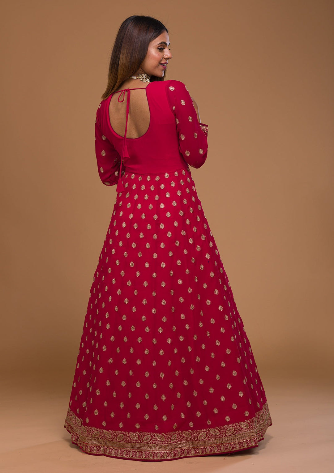 Rani Pink Zariwork Georgette Designer Salwar Suit-Koskii